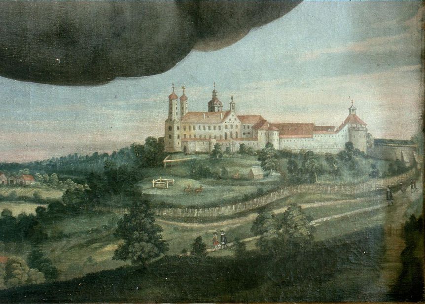 Gemälde mit Ansicht des Schlosses ob Ellwangen am linken Seitenaltar der Schlosskapelle